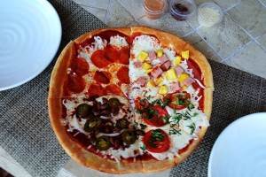 All you can eat made to order pizza at the Mezquite Grill inside La Mision hotel on Thursday nights.