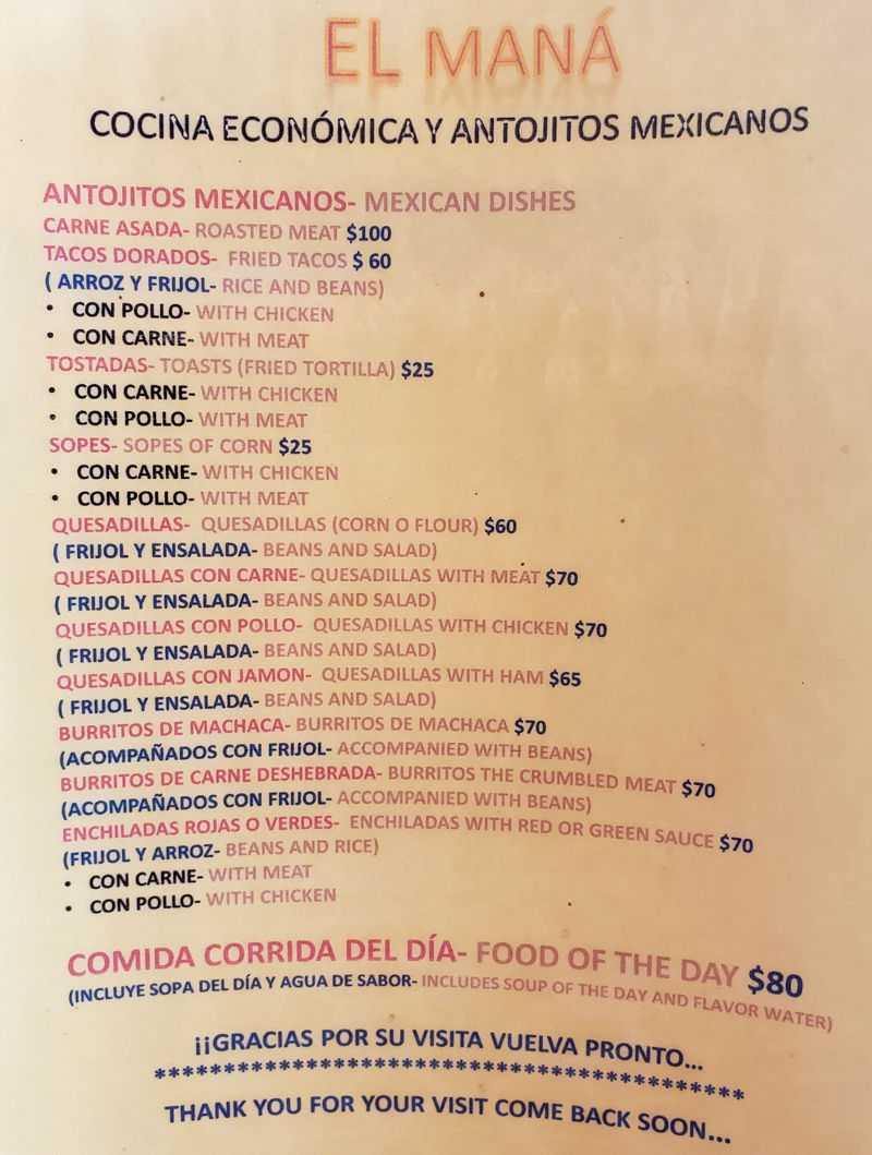 El Mana Mexican Dishes March 2020
