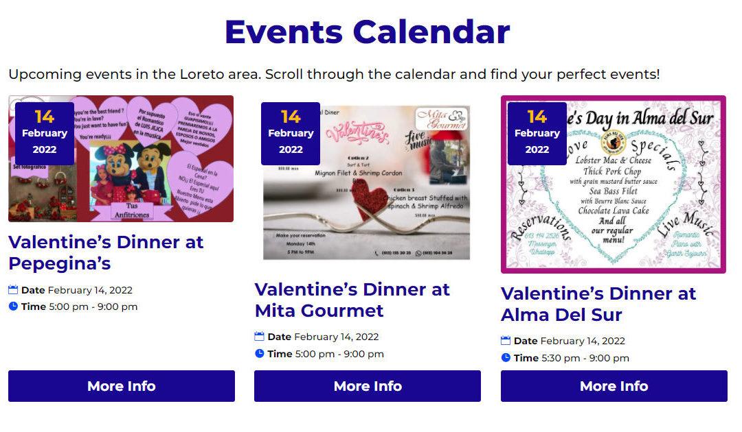 Loreto Events Calendar Upgraded and Filling Up