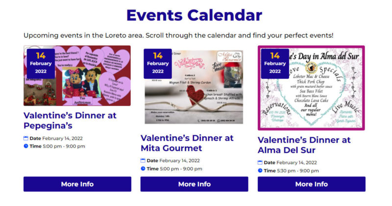 Loreto Events Calendar Upgraded and Filling Up